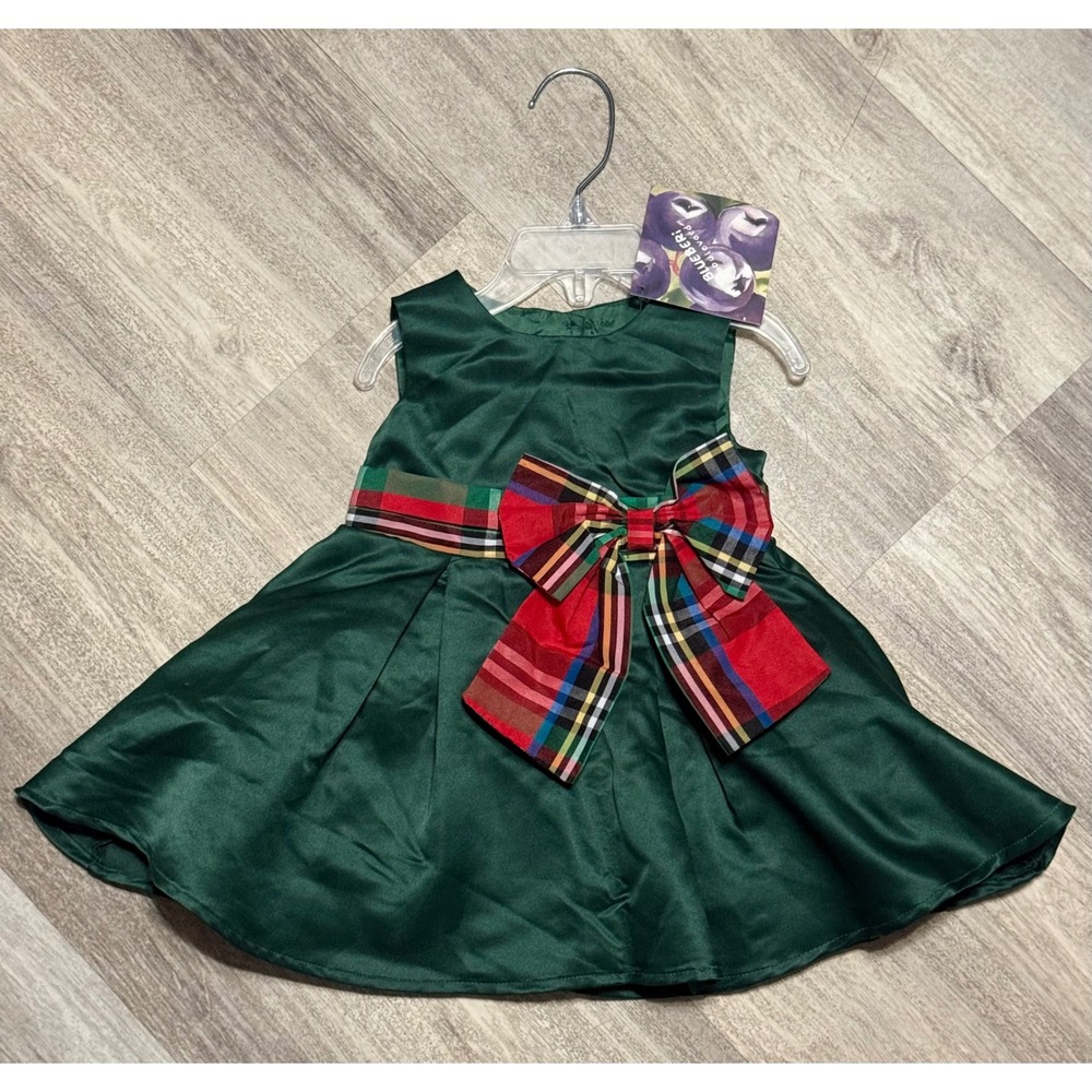 Blueberry‎ Boulevard Green Plaid Bow Holiday Dress Baby Girls Size 6 Months